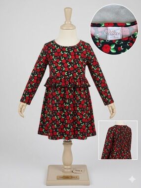 Just Lizzy Girls Floral Long Sleeve Peplum Dress - Size 4 - Red & Black